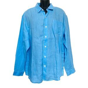 Tommy Bahama Linen Long Sleeve Button Down Shirt Blue Sz XLX (18.5-19)